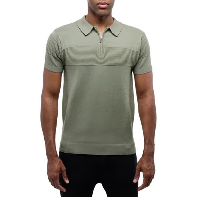 Spring + Mercer Ottoman Accent Short Sleeve Half-zip Sweater In Green