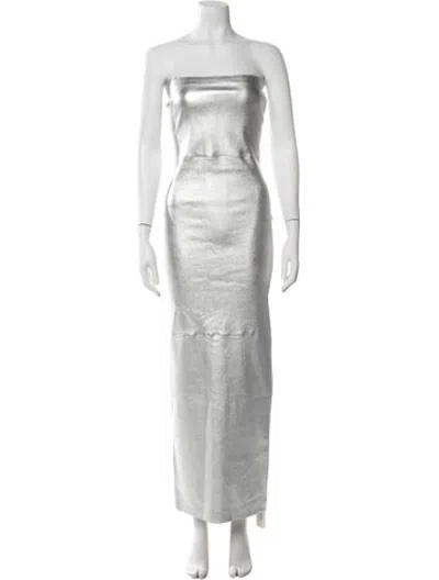 Pre-owned Sprwmn Lamb Leather Long Dress In Silver