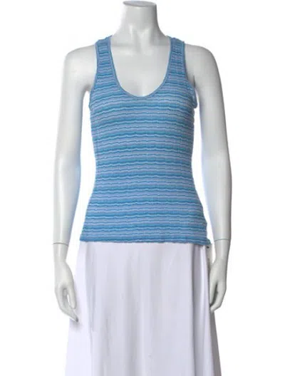 Pre-owned Sprwmn Striped Scoop Neck Top In Blue/white