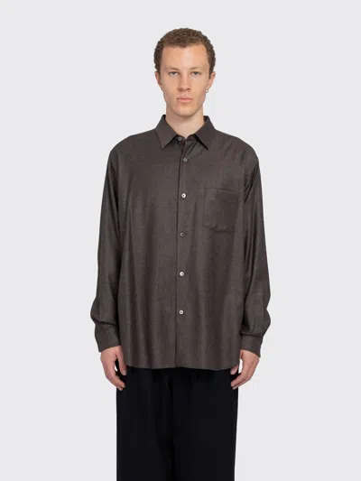 Ssstein Extra Fine Wool Oversized Regular Collar Shirt In Charcoal Brown