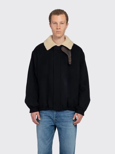 Ssstein Mouton Collar Wool Cashmere Padded Jacket In Dark Navy