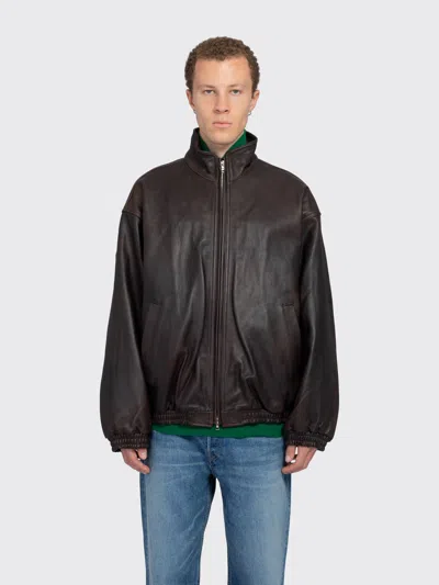 Ssstein Sheep Leather Stand Collar Jacket In Dark Brown