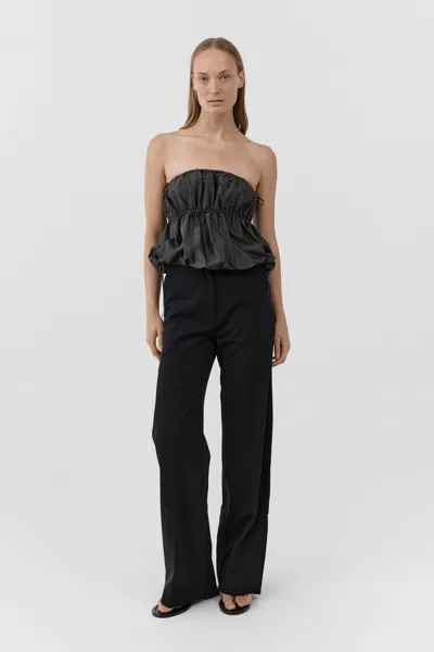 St Agni Paper Taffeta Strapless Drawstring Top In Black