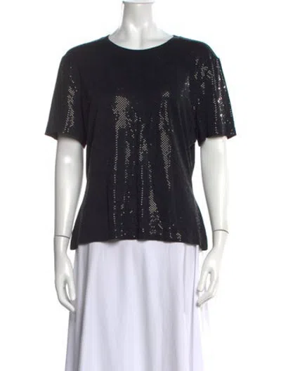 Pre-owned St. John Caviar Crew Neck Short Sleeve Top W/ Tags In Black/metallic