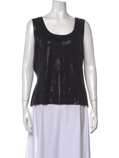 Pre-owned St. John Caviar Scoop Neck Sleeveless Top In Black