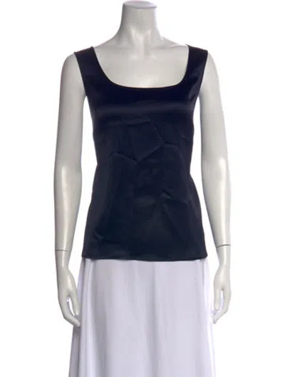 Pre-owned St. John Caviar Square Neckline Sleeveless Top In Blue