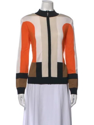 Pre-owned St John Colorblock Pattern Mock Neck Sweater In Neutrals