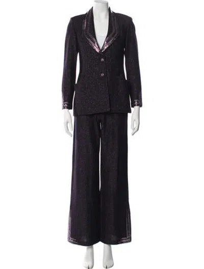 Pre-owned St. John Couture Patterned Crystal Embellishments Pant Set In Purple
