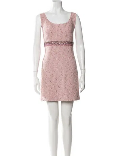 Pre-owned St. John Couture Tweed Pattern Mini Dress In Neutrals/pink