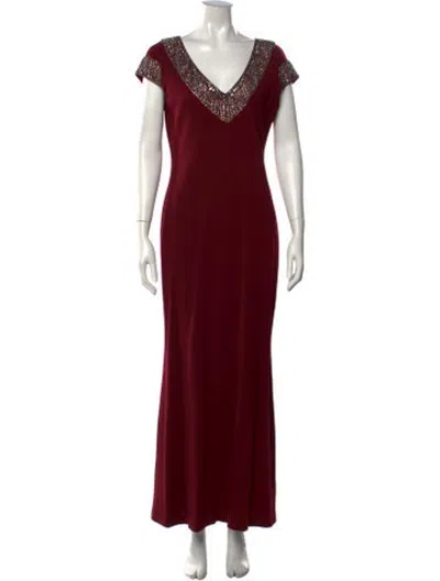 Pre-owned St. John Couture V-neck Long Dress In Red