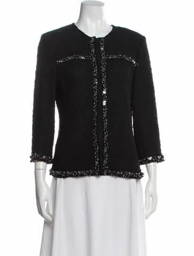 Pre-owned St. John Couture Wool Tweed Pattern Jacket In Black