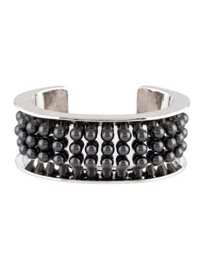 Pre-owned St John Faux Pearl Cuff Bracelet, 7" In Black