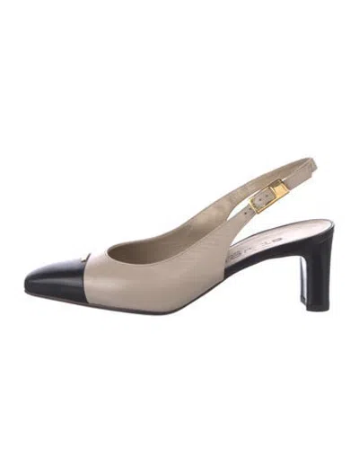 Pre-owned St John Leather Colorblock Pattern Slingback Pumps In Neutrals