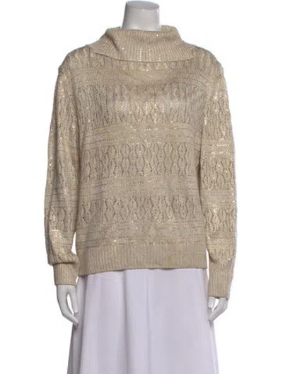 Pre-owned St John Patterned Turtleneck Sweater In Gold