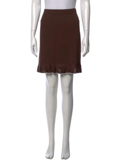 Pre-owned St John Ruffle Embellishment Mini Skirt In Brown