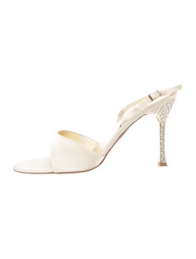 Pre-owned St John Satin Crystal Embellishments Slingback Sandals In Neutrals
