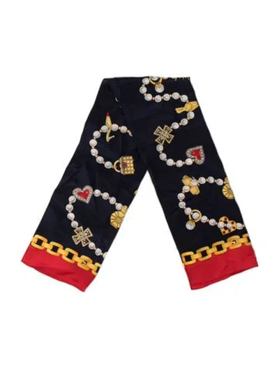 Pre-owned St John Silk Graphic Print Scarf In Red