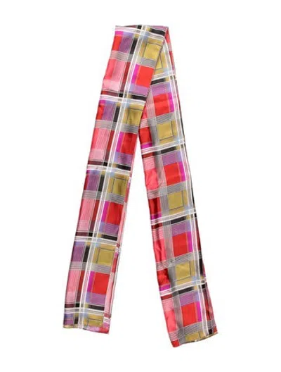 Pre-owned St John Silk Plaid Print Scarf In Red