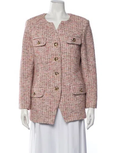 Pre-owned St John Tweed Pattern Blazer In Pink