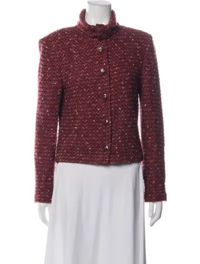 Pre-owned St John Tweed Pattern Jacket In Burgundy