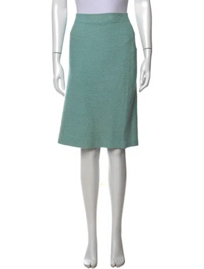 Pre-owned St John Tweed Pattern Midi Length Skirt In Blue/green