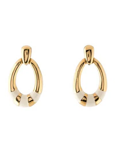 Pre-owned St John Vintage Enamel Clip-on Drop Earrings In White