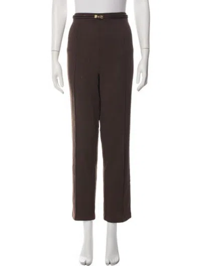 Pre-owned St John Virgin Wool Straight Leg Pants In Brown