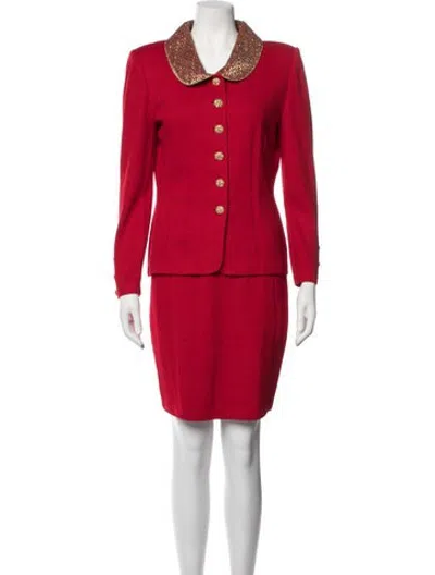 Pre-owned St John Wool Skirt Set In Red