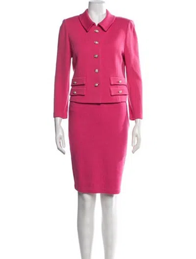 Pre-owned St John Wool Skirt Suit In Pink