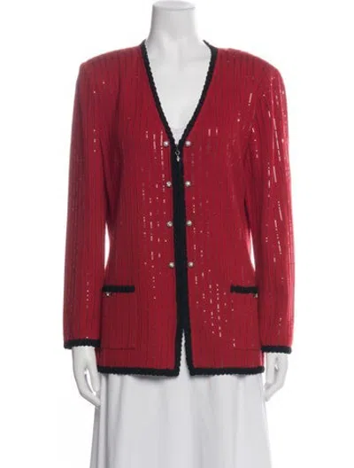 Pre-owned St John Wool Striped Jacket In Red