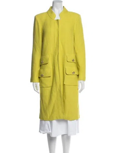 Pre-owned St John Wool Tweed Pattern Coat In Yellow