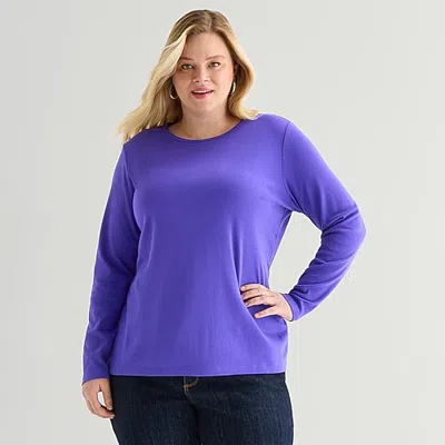 St. John's Bay Womens Plus Crew Neck Long Sleeve T-shirt In Purple