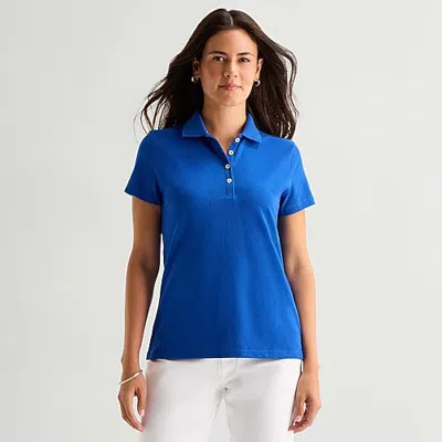 St. John's Bay Womens Short Sleeve Polo Shirt In Blue