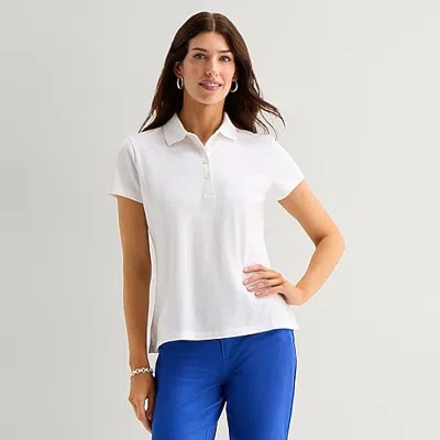 St. John's Bay Womens Short Sleeve Polo Shirt In White