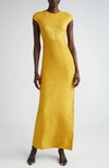 St John Cap Sleeve Sequin Knit Gown In Yellow