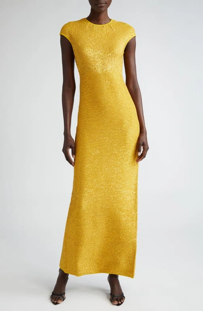 St John Cap Sleeve Sequin Knit Gown In Yellow