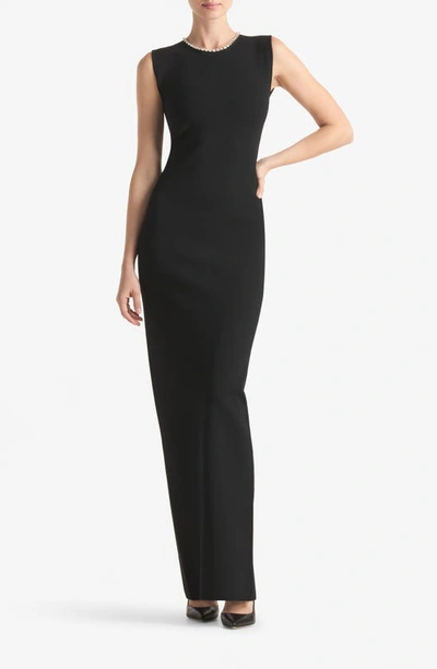 St John Crystal Embellished Sleeveless Knit Gown In Black