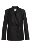 St John Doubled Breasted Metallic Twill Blazer In Black/ Black