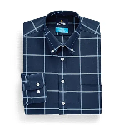 Stafford Coolmax All Season Ecomade Oxford Mens Slim Fit Stretch Fabric Wrinkle Free Long Sleeve Dress Shirt In Blue