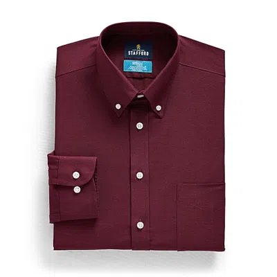 Stafford Coolmax All Season Ecomade Oxford Mens Slim Fit Stretch Fabric Wrinkle Free Long Sleeve Dress Shirt In Red