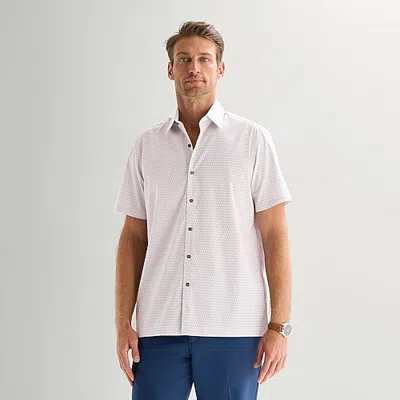 Stafford Tonal Floral Mens Short Sleeve Regular Fit Button-down Shirt In Sand