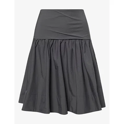 St.agni Womens Circle Hem Gathered Cotton-blend Midi Skirt Magnet