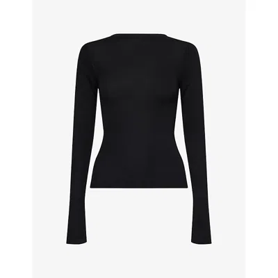 St.agni Womens Long-sleeve Bateau Neck Wool Top Black