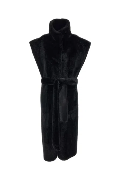 Stand Studio Black Oaklynn Reversible Belted High-collar Faux Fur Vest In Blue