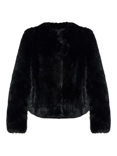 Stand Studio Brown Cropped Faux Fur Jacket In Black