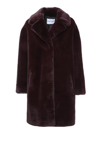 Stand Studio Camille Cocoon Coat With Plush Faux Fur And Classic Lapel In Purple