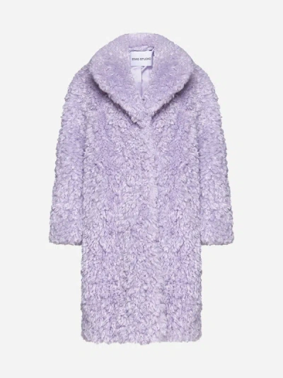 Stand Studio Camille Faux Shearling Coat In Lilac