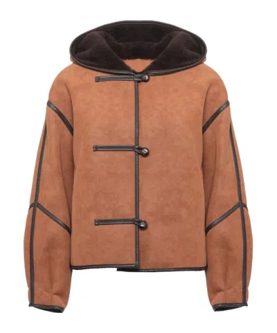 Stand Studio Contrast Trim Hooded Jacket In Brown