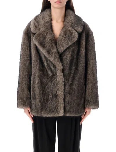 Stand Studio Faux Fur Coat In Smoke Grey