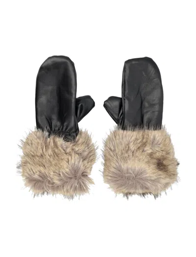 Stand Studio Faux Fur Cuff Mittens In Black Natural